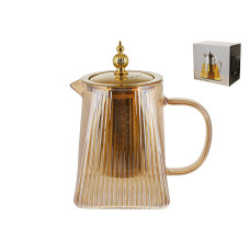 Чайник скляний заварювальний з металевим фільтром, 750мл, колір - амбер